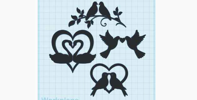 love birds silhouettes wedding decorations doves swans valentine's day ornaments set 4 pcs wall art decoration gift cake topper engagement proposal family heart outline templates designs symbols branch 3d print model - Mito3D