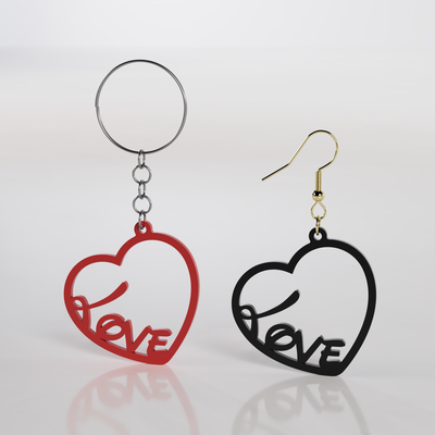 love earrings keychain 3d keychains cool earring fashion fusion 360 gift heart valentines day valentine valentinesday gifts 3d print model - Mito3D