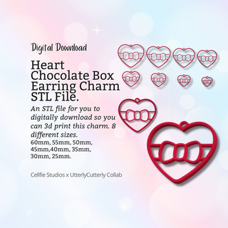 love heart chocolate box earring charm stl file - digital download -8 sizes- necklace keyring modern design 3d print model - Mito3D