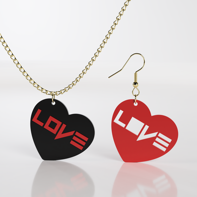 l'amour cœur boucles d'oreilles pendentifs porte clés cool boucle d'oreille mode fusion 360 cadeau valentines journée pendentif valentin saint cadeaux 3d print model - Mito3D