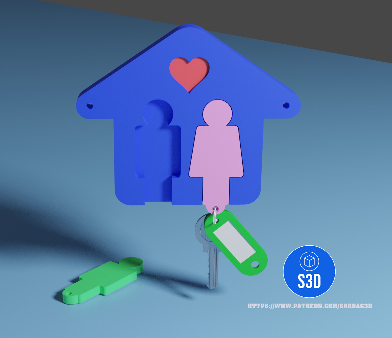 Liebe Schlüsselhaken Schlüssel Haken Valentinstag Geschenk einfach Holz Paar 3D print model - Mito3D