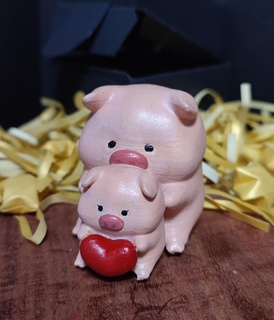 amantes cerdo Arte amante amor lindo sencillo fácil regalo abrazo corazón lulú 3d print model - Mito3D