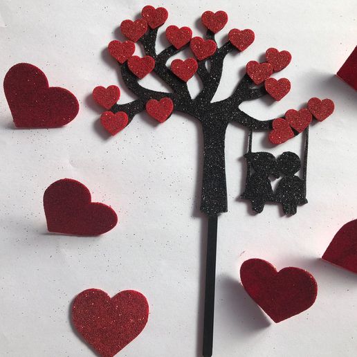 loving hearts tree topper art valentine's day cake cupcake lovers 3D print model - Mito3D