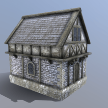 low-poly casa de estilo tudor arquitetura inglês a baixa contagem polígonos fantasia medieval 3d print model - Mito3D
