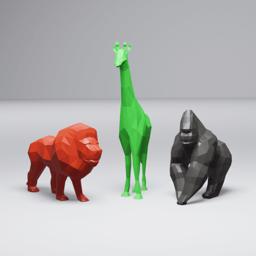 low poly africano, animal pack a arte baixa contagem de polígonos coleção animais girafa gorila leão áfrica africano selvagem pacote decoração brinquedo casa secretária 3D print model - Mito3D