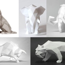 low poly animal collection art bull elephant faceted geometric lion mammoth modern saber sculpture statue tiger 3d print model - Mito3D