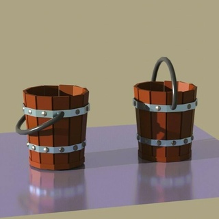 low poly bucket Various wood garden decoration 3d print model - Mito3D