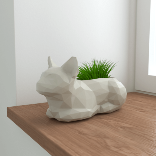 low poly chat planteur la maison pot plantes de modèle texture géométriques vase jardinière l'usine le jardinage cat amour des chats décor décorative 3D print model - Mito3D