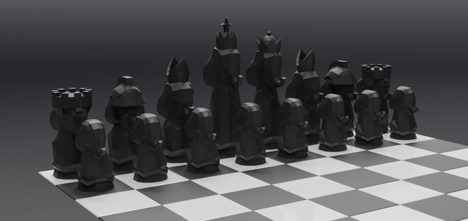 Basso poli elefante scacchi impostato tavolo gioco giocattolo 3d print model - Mito3D