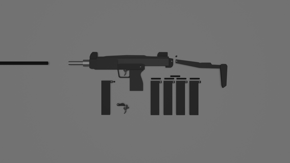 Basso poli pieghevole azione uzi mitragliatrice pistola replica cosplay 3d Stampa Schermo Israele ak arma fuoco falso 3d print model - Mito3D