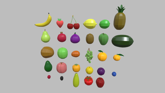 faible poly fruit pack fruits dessin animé atouts aliments cuisine Jeu vidéo légumes boisson zuma Ingrédients collection vitamine 3d print model - Mito3D