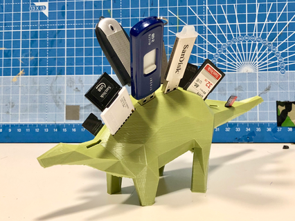 low poly memosaurus card dino dinosaur holder micro sd sdcard stegosaurus usb gadgets computer 3d print model - Mito3D
