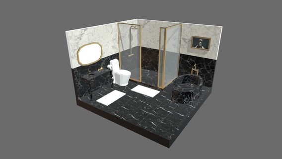 poli pacote banho Projeto 02 banheiro banheira máfia modular casa moderno cozinha adereços ativos vr vídeo jogos desenho animado Preto mármore vintage 3d print model - Mito3D