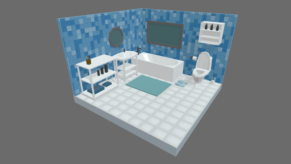 low poly pack bathroom design 01 bathtub toilet blue modular house inside modern room kitchen props assets vr video game cartoon 3d print model - Mito3D