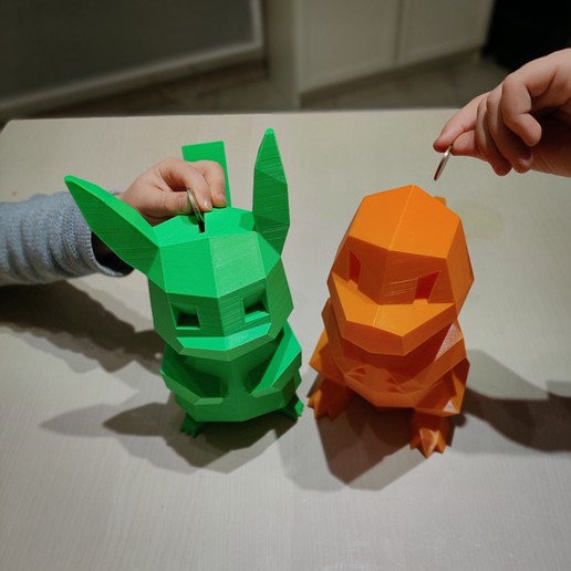 low poly pokemon piggy bank flowalistik design home containers tirelire salameche pikachu piggybank freecad charmander 3D print model - Mito3D