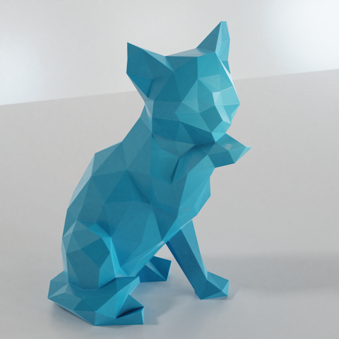 low poly sentado gato a arte estátua o bate-papo katze gatto kota animais facetada decoração 3dp A impressão 3d remix 3D print model - Mito3D