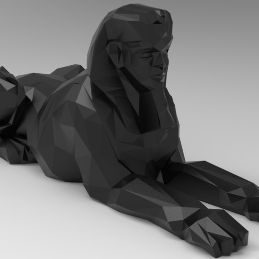 bajo el poli de la esfinge art egipto 3dbras facetas animal escultura decoración baja 3D print model - Mito3D
