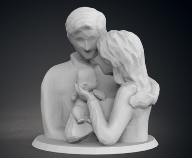 low poly statue - blessed family father mother dad mom kid son daugter child baby home hapiness sculpture 3d print model - Mito3D