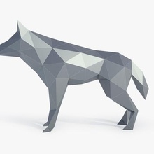 low poly wolf art dog fox animal sculpture statue faceted geometric modern
