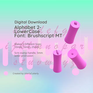 lowercase font 2 stamp stl files - digital file download- 3 sizes alphabet earring clay cutter polymer geometric embossed hexagon utterlycutterly utterly cutterly cookie fondant organic shape indie circle moon 3d print model - Mito3D