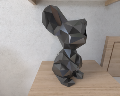 pobre rato animal geométrico origami arte escultura estátua lapidado decorativo modelo parede poli fantasia 3d print model - Mito3D