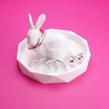 lowpoly rabbit geometric ring dish home jewelry tray organizer bunny trinket low poly gift her animal 3d print model - Mito3D