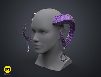 lucien tavelle horns - critical role horn accessories headpiece head cosmetics cosplay fantasy devil demon book npc hunter nonagon blood magic 3d print model - Mito3D
