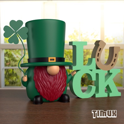 luck of leprechaun lucky st patrick gnome sign irish green patrick's day clover horseshoe amulet multipart decoration office gift 3d print model - Mito3D