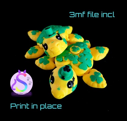 luck turtle toy print in place pip no supports articulating turrtle animal flexi 3mf tortise shamrock cute spinner st patricksday 3d print model - Mito3D