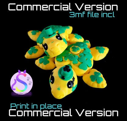 luck turtle commercial version toy print in place pip no supports articulating turrtle animal flexi 3mf tortise shamrock cute spinner st patricksday 3d print model - Mito3D