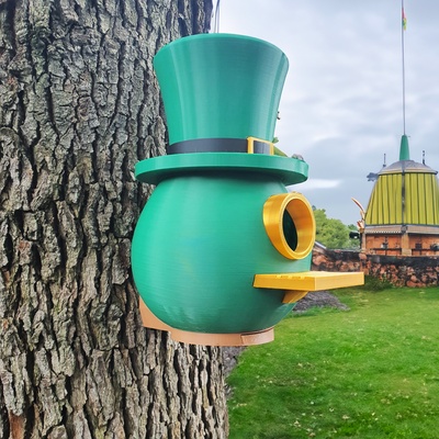 şanslı şapka kuş ev ağaç st patrick yeşil renkli parçalı yonca cüce cin kuşlar seyretme 3d print model - Mito3D