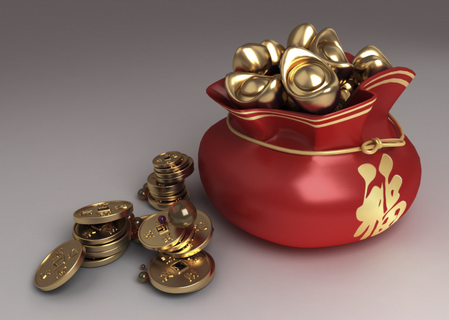 lucky money bag 3d model gold coin spring festival shopping decoration handle gift celebration chinese house decor interior architectural 3d print model - Mito3D