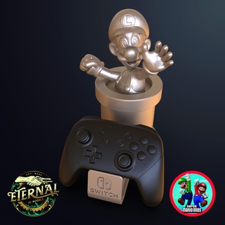 luigi switch controller holder - 1 & 2 controllers mario bros eternal pad nintendo ps5 xbox playstation gaming decoration stand setup gamer figurine diorama 3d print model - Mito3D