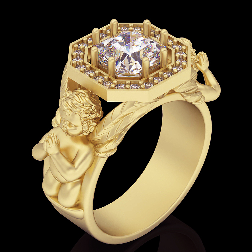 Luxo esmeralda anel prata ouro joalheria imprimível 3d modelo tendência moda Projeto zbrush tigre 3D print model - Mito3D