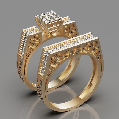 lux set rings jewelry ring silver gold jewelry printable 3d model trend fashion design zbrush tiger 3d print model - Mito3D