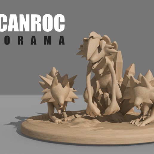Lycanroc diorama Pokémon jogos rockruff espada escudo 3D print model - Mito3D