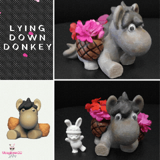 lying donkey cute pot flowers sculpture animal toy art miniatures cartoon farm decorative play baskets 3d print model - Mito3D