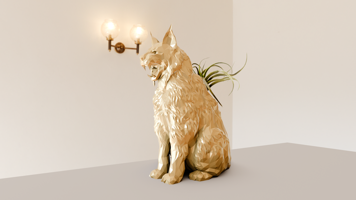 lynx chat poly planteur pot fleur vase stl accueil maison sauvage lion jungle safari miniature table animaux sculpture mur décor 3d print model - Mito3D