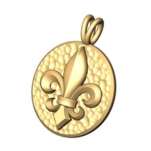 lys flower hammered texture coin pendant charm 3d print model jewelry heraldic fleur lis royal lily faceted printable gold silver jewellery vintag forged pendants 3d print model - Mito3D