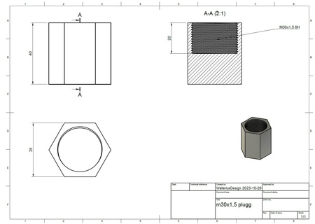 m30x1 5 mm plug 3d print model - Mito3D