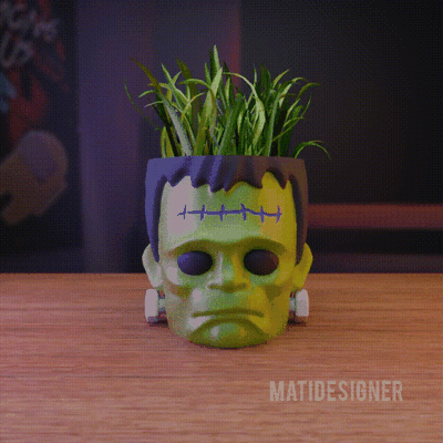 maceta espeluznante terror halloween frankenstein cabeza - macetero portal pices archivo stl para impresora 3d impresi n home plantas jardin pot flowerpot planter plants garden pencil holders pen holder porta lapices boligrafos 3d print model - Mito3D