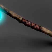 mage staff game stick edge strap handle blue orb magic weapon wood 3d print model - Mito3D