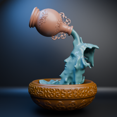magia botella arte cara busto fuente agua apoyo stl obj móvil robot 3d print model - Mito3D