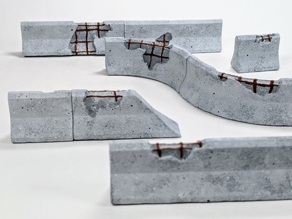magnetic concrete barriers modular terrain scatter barrier wall wargaming modern industrial connecting damaged ao 40 warham 3d print model - Mito3D