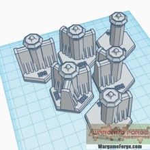 magnetic hex tile anti-mech wall guard towers set 1 5 items game battletech terrain map scale 3d print model - Mito3D
