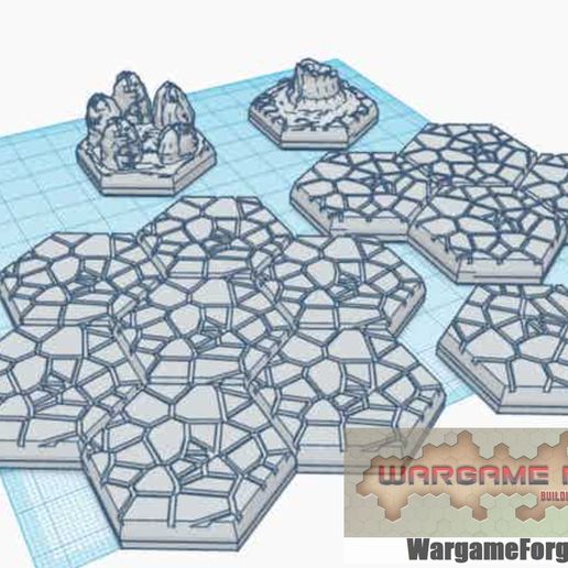 magnetic hex tile badlands set 1 5 items game battletech terrain map scale 3D print model - Mito3D