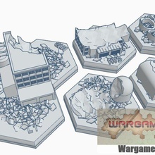 magnetic hex tile destroyed industrial building set 1 5 items game battletech terrain map scale 3d print model - Mito3D