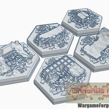 magnetic hex tile destroyed military building set 1 5 items game battletech terrain map scale 3d print model - Mito3D