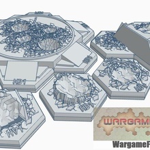 magnetic hex tile destroyed military building set 2 5 items game battletech terrain map scale 3d print model - Mito3D