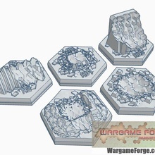 magnetic hex tile destroyed military buildings defenses set 1 5 items game battletech terrain map scale 3d print model - Mito3D